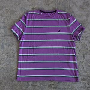 Nautica Purple Tee with Green and White Stripes